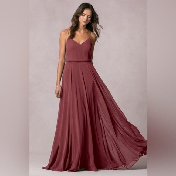 Jenny Yoo Bridesmaid Dress Inesse Maxi Spaghetti Strap A Line Cinnamon Rose 6 - Picture 1 of 9
